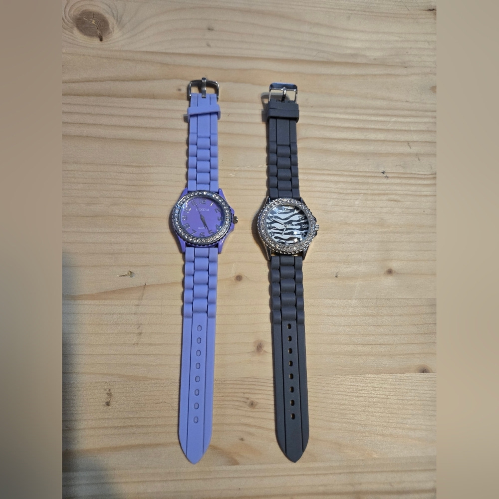 💰4 for $10💰 Geneva Purple and Black Women's Silicone Watches